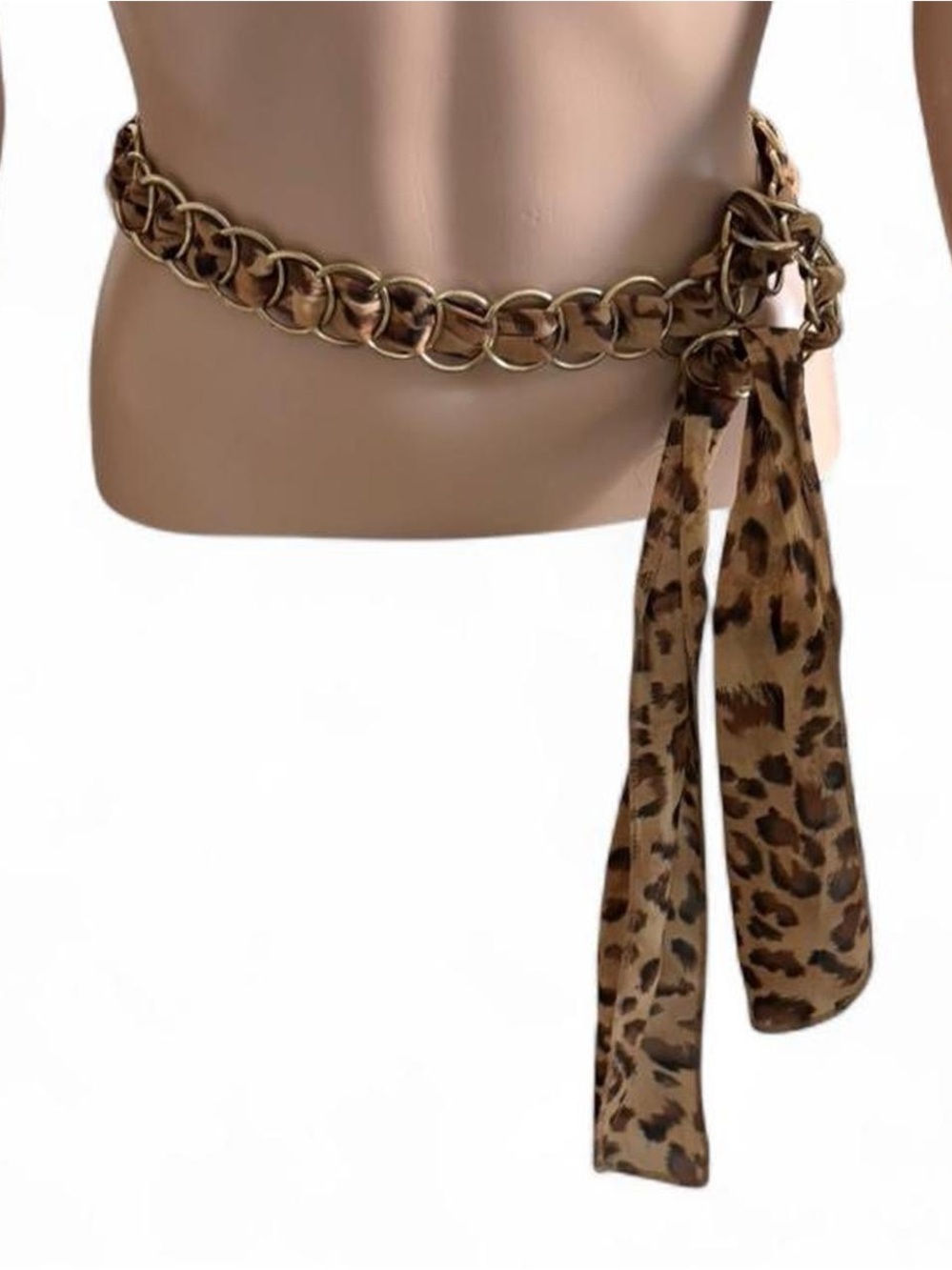 Gold Chain Belt with Leopard Scarf Tie